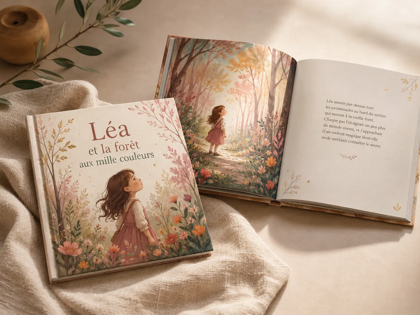 Livre imprimé Liri, couverture rigide, ouvert sur une double page illustrée